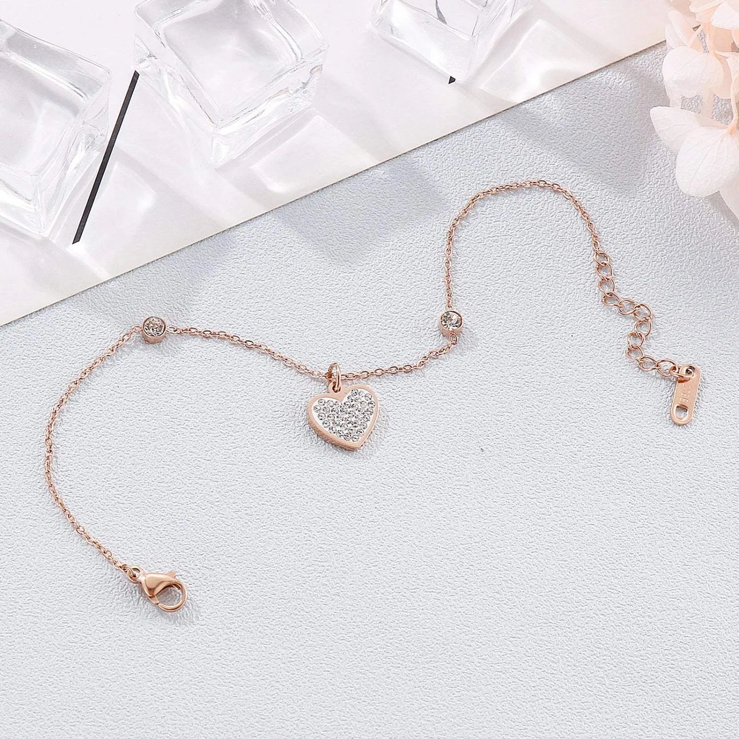 Inlaid Rhinestone Titanium Steel Heart Bracelet Bracelets - Tophatter Daily Deals