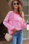 Striped Round Neck Drop Shoulder T-Shirt Blouses - Tophatter Daily Deals