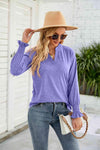 Heathered Flounce Sleeve Curved Hem Top Purple Blouses - Tophatter Daily Deals