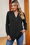 Notched Long Sleeve T-Shirt Black Women's T-Shirts - Tophatter Daily Deals