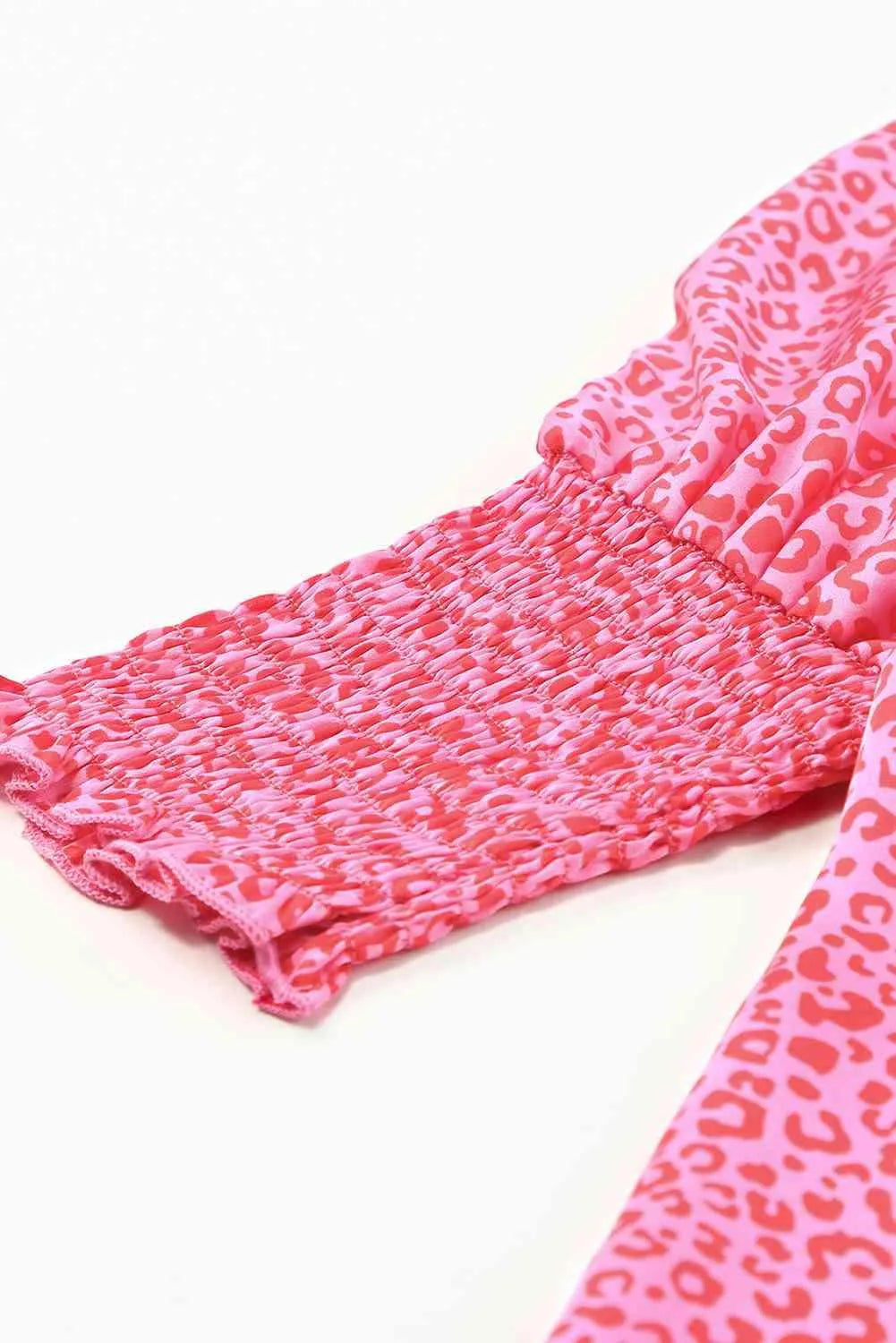 Leopard Smocked Flounce Sleeve Blouse Blouses - Tophatter Daily Deals