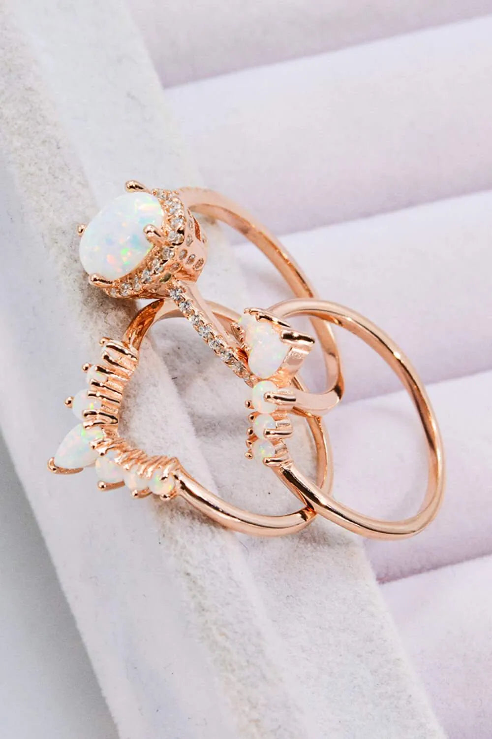 Opal and Zircon Three-Piece Ring Set Opal - Tophatter Daily Deals