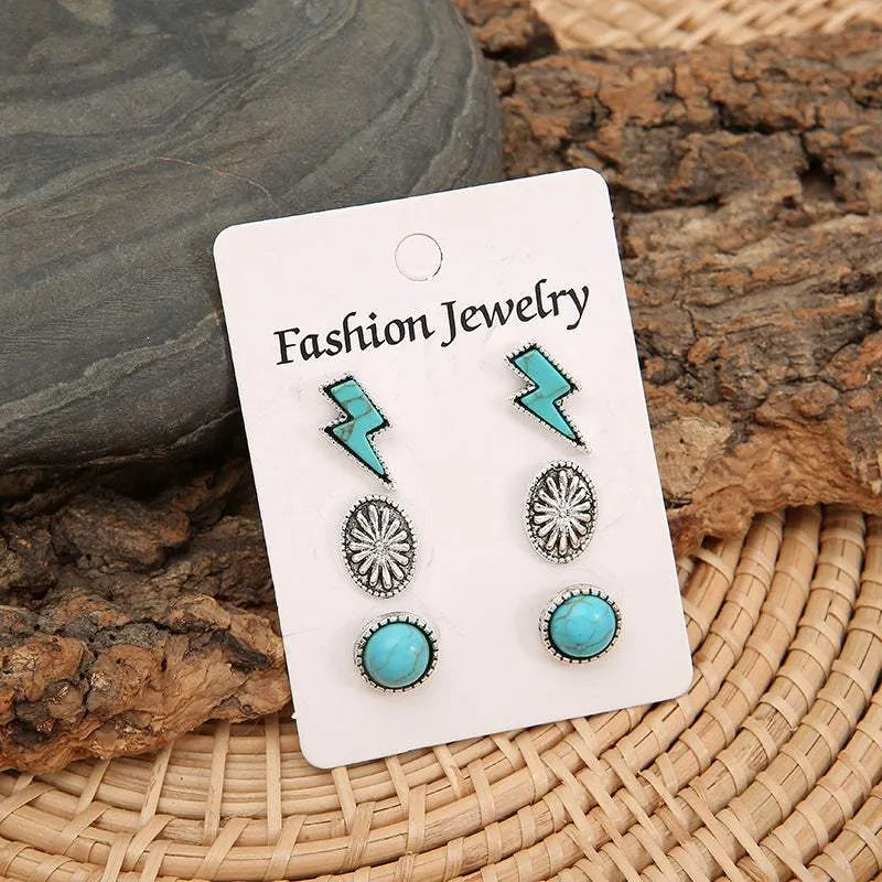 3 Piece Artificial Turquoise Stud Earrings Earrings - Tophatter Daily Deals