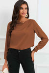 Surplice Neck Long Sleeve Satin Blouse Caramel Blouses - Tophatter Daily Deals