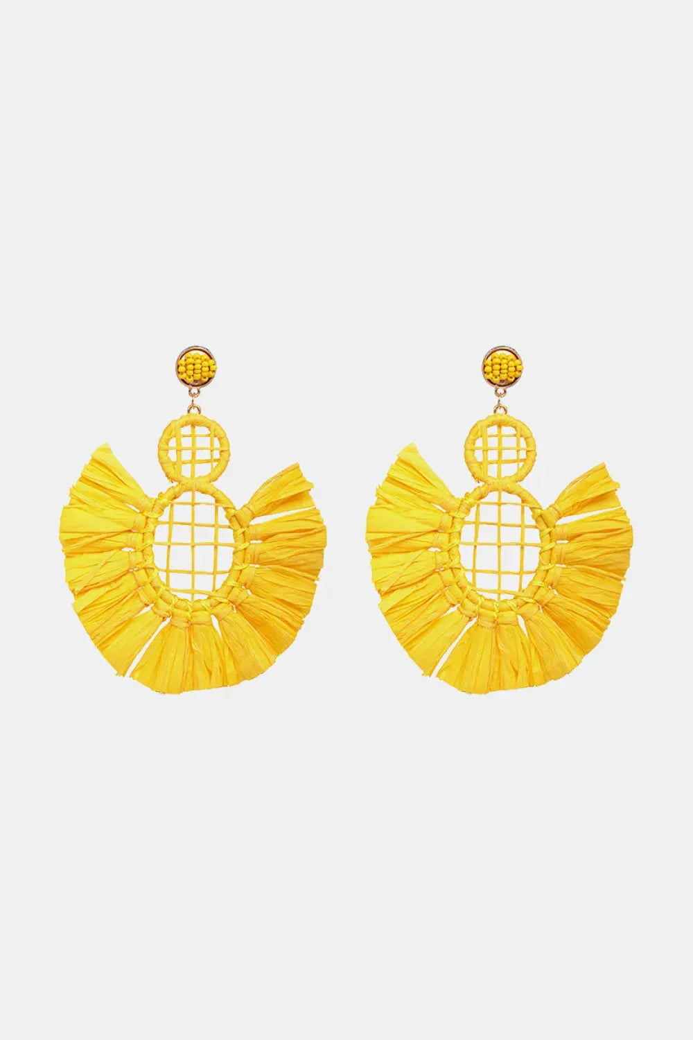 Raffia Grass Tassel Detail Dangle Earrings Banana Yellow One Size Earrings - Tophatter Daily Deals