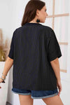 Plus Size Striped Notched Neck Half Sleeve Top Blouses - Tophatter Daily Deals