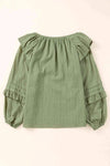 Ruffled Notched Neck Balloon Sleeve Blouse Blouses - Tophatter Daily Deals