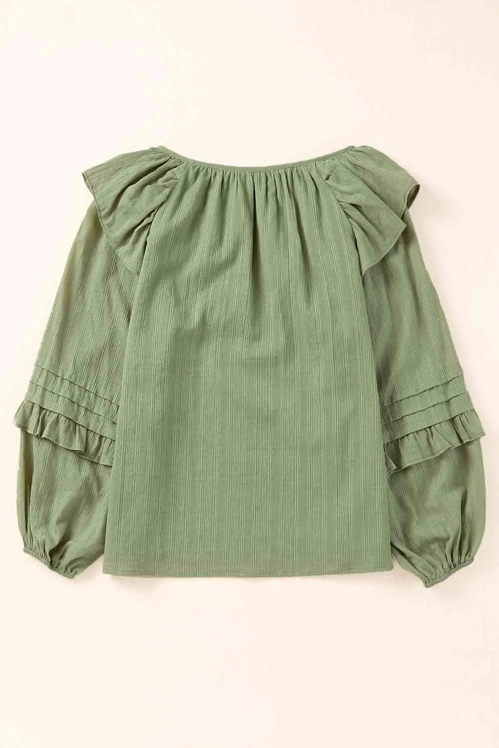 Ruffled Notched Neck Balloon Sleeve Blouse Blouses - Tophatter Daily Deals