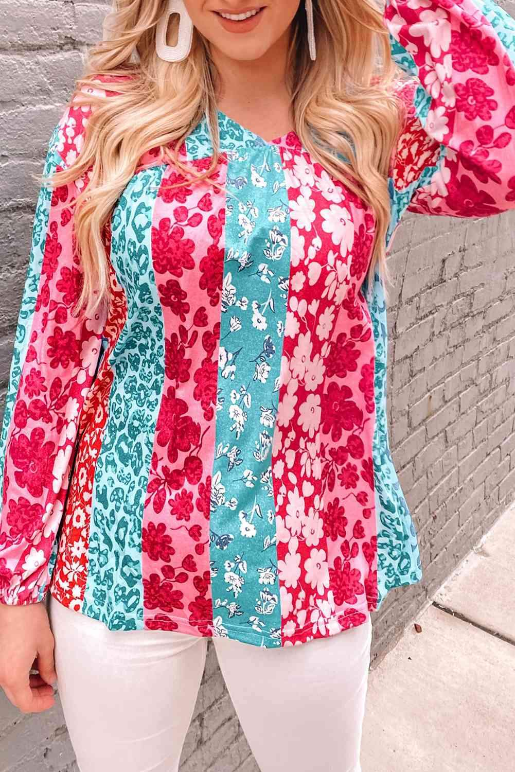 Mixed Print Patchwork Blouse Blouses - Tophatter Daily Deals