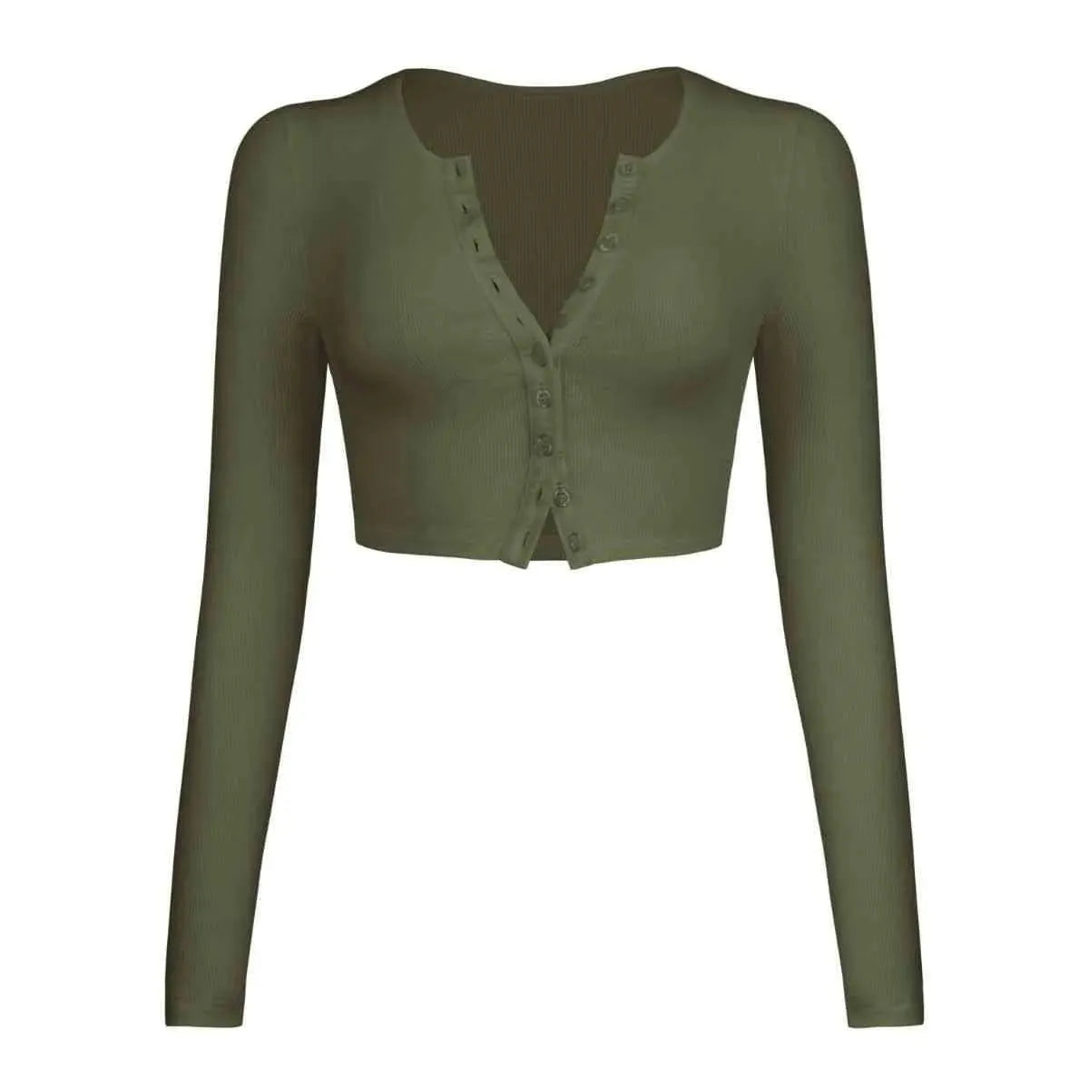 Double Take Button Down Long Sleeve Cropped Top Blouses - Tophatter Daily Deals