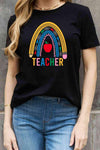 Simply Love Full Size TEACHER Rainbow Graphic Cotton Tee Black Women's T-Shirts - Tophatter Daily Deals