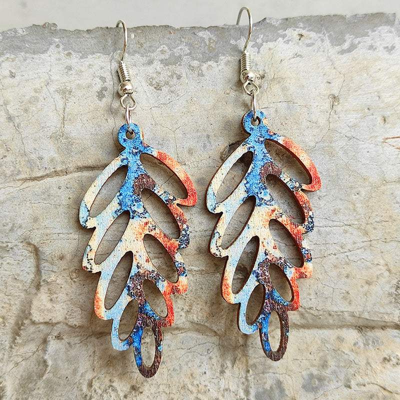 Leaf Shape Wooden Dangle Earrings Style D One Size Earrings - Tophatter Daily Deals