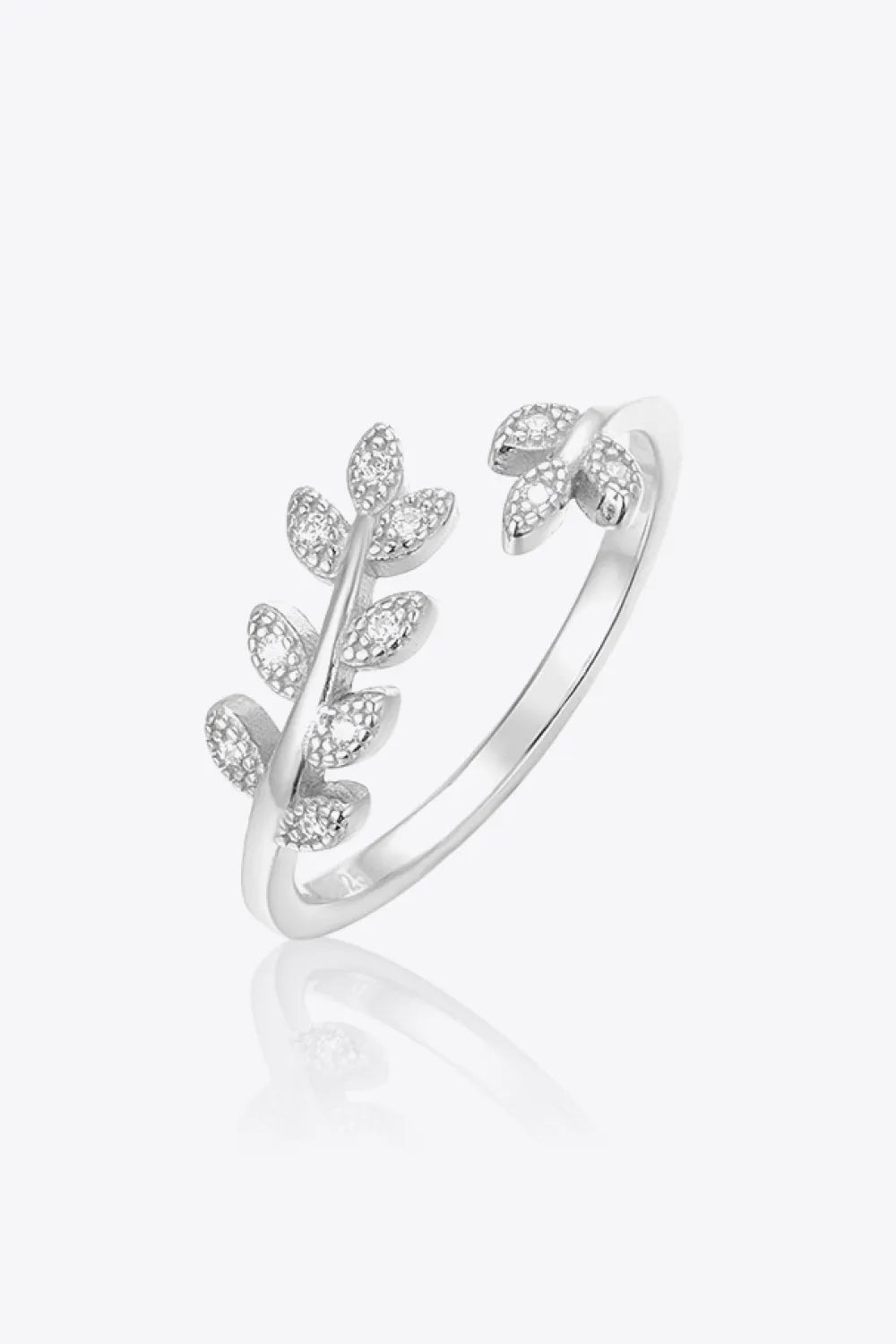 Inlaid Zircon Leaf-Shaped Open Ring Silver One Size Rings - Tophatter Daily Deals