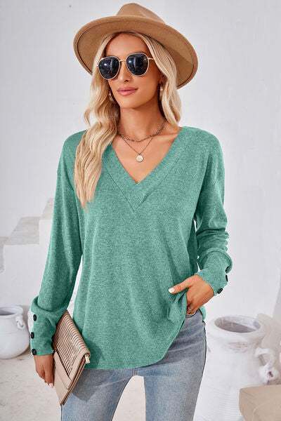 V-Neck Dropped Shoulder T-Shirt Gum Leaf Women's T-Shirts - Tophatter Daily Deals