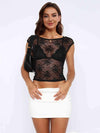 Backless Lace Cap Sleeve Top Black Blouses - Tophatter Daily Deals