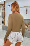 Tied Lettuce Trim Cropped Cardigan Blouses - Tophatter Daily Deals