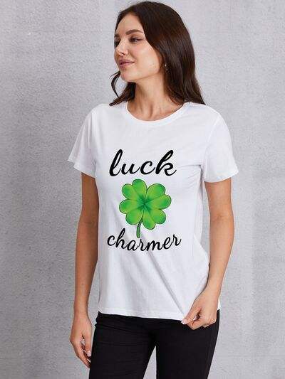 LUCK CHARMER Round Neck T-Shirt White Women's T-Shirts - Tophatter Daily Deals