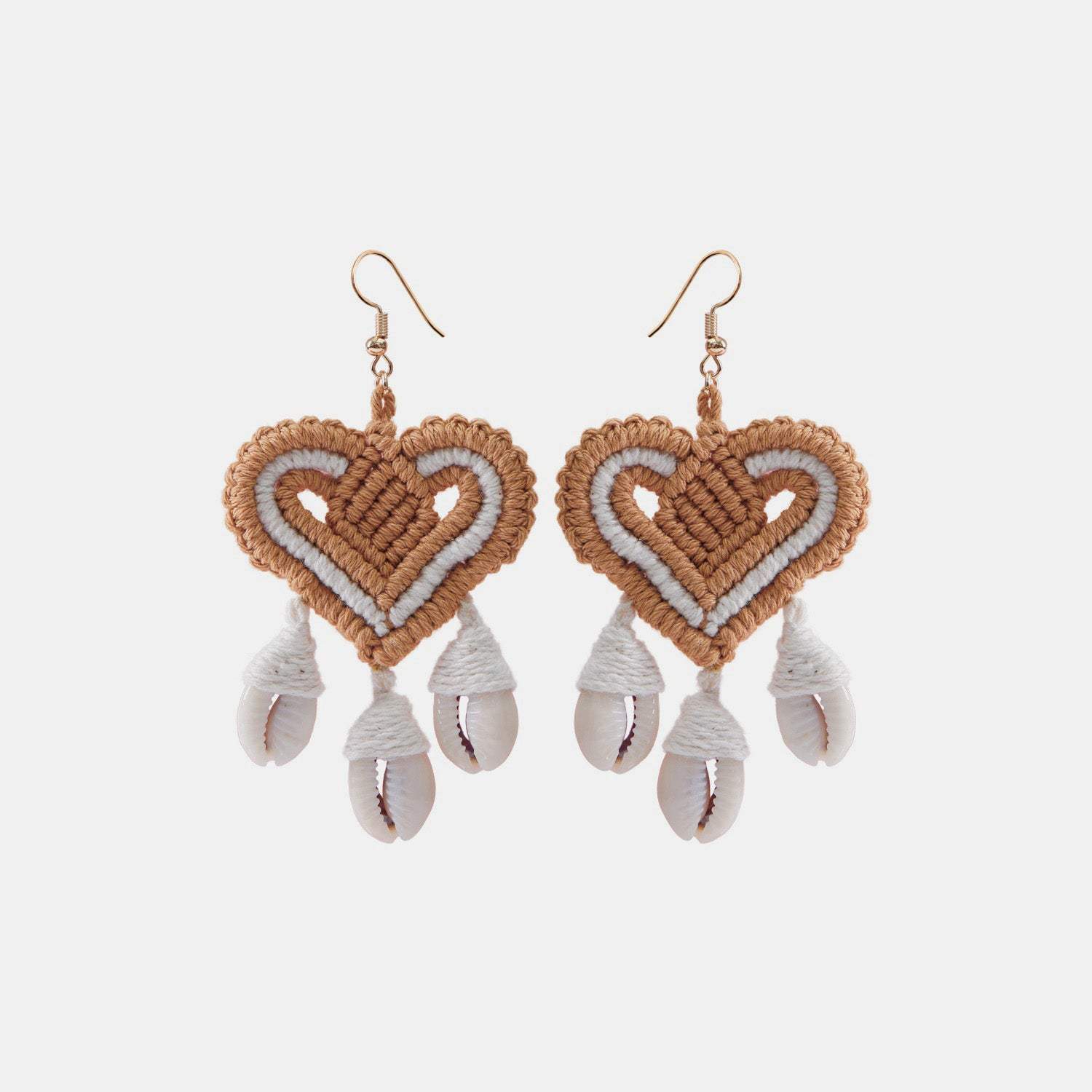 Cotton Thread Shell Heart Dangle Earrings Tan One Size Earrings - Tophatter Daily Deals