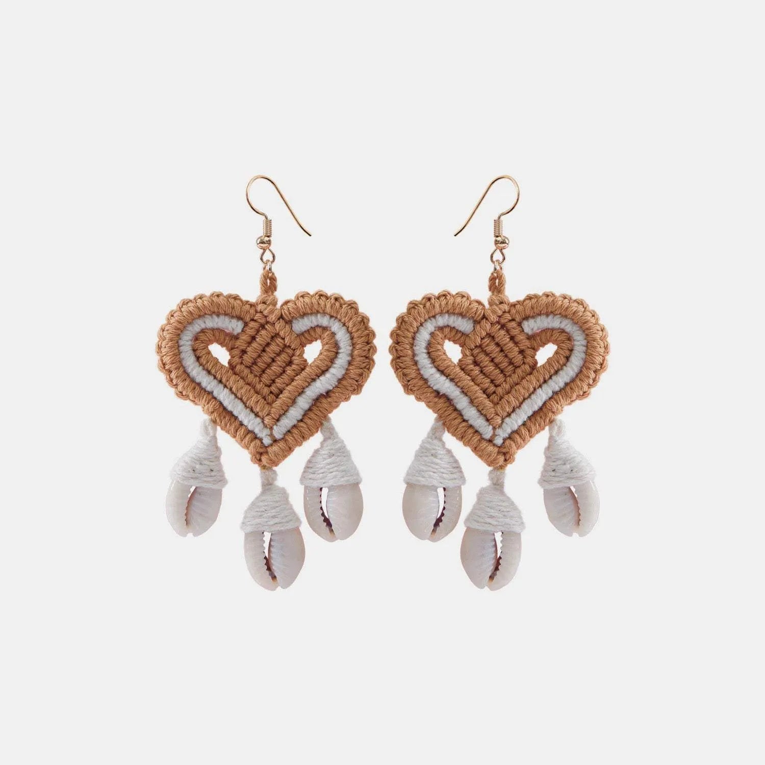 Cotton Thread Shell Heart Dangle Earrings Tan One Size Earrings - Tophatter Daily Deals