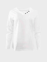 Decorative Button V-Neck T-Shirt White Women's T-Shirts - Tophatter Daily Deals