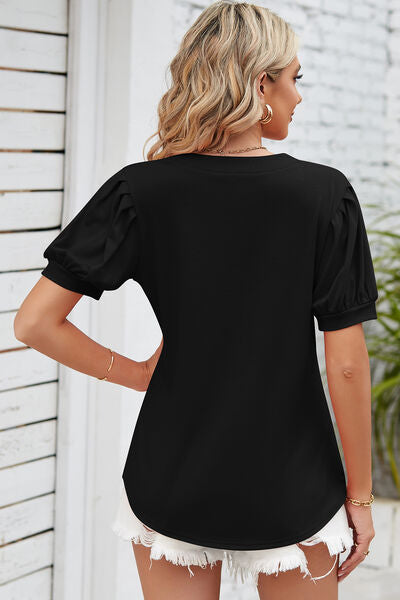 Notched Ruched Short Sleeve T-Shirt Women's T-Shirts - Tophatter Daily Deals