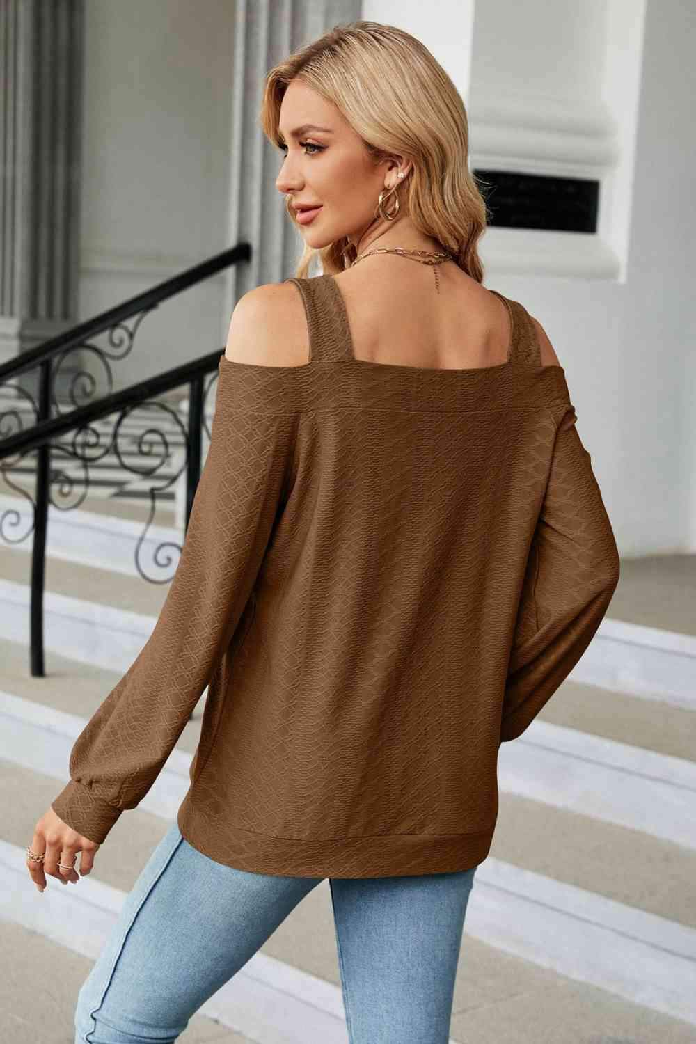 Cold Shoulder Square Neck Cutout Blouse Blouses - Tophatter Daily Deals