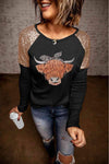 Contrast Sequin Animal Graphic Round Neck Top Black Women's T-Shirts - Tophatter Daily Deals