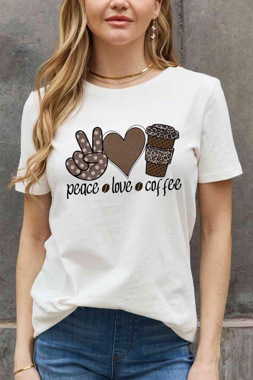 Simply Love Full Size PEACE LOVE COFFEE Graphic Cotton Tee Women's T-Shirts - Tophatter Daily Deals