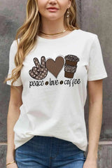 Simply Love Full Size PEACE LOVE COFFEE Graphic Cotton Tee Women's T-Shirts - Tophatter Daily Deals