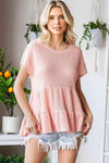 Waffle-Knit Buttoned Ruffle Hem Top Blouses - Tophatter Daily Deals