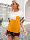 Striped Color Block Round Neck Tee Women's T-Shirts - Tophatter Daily Deals