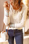 Contrast Lace-Up Long Sleeve Top Blouses - Tophatter Daily Deals