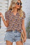 Floral Notched Neck Blouse Blouses - Tophatter Daily Deals