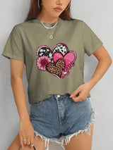 Heart Round Neck Short Sleeve T-Shirt Women's T-Shirts - Tophatter Daily Deals