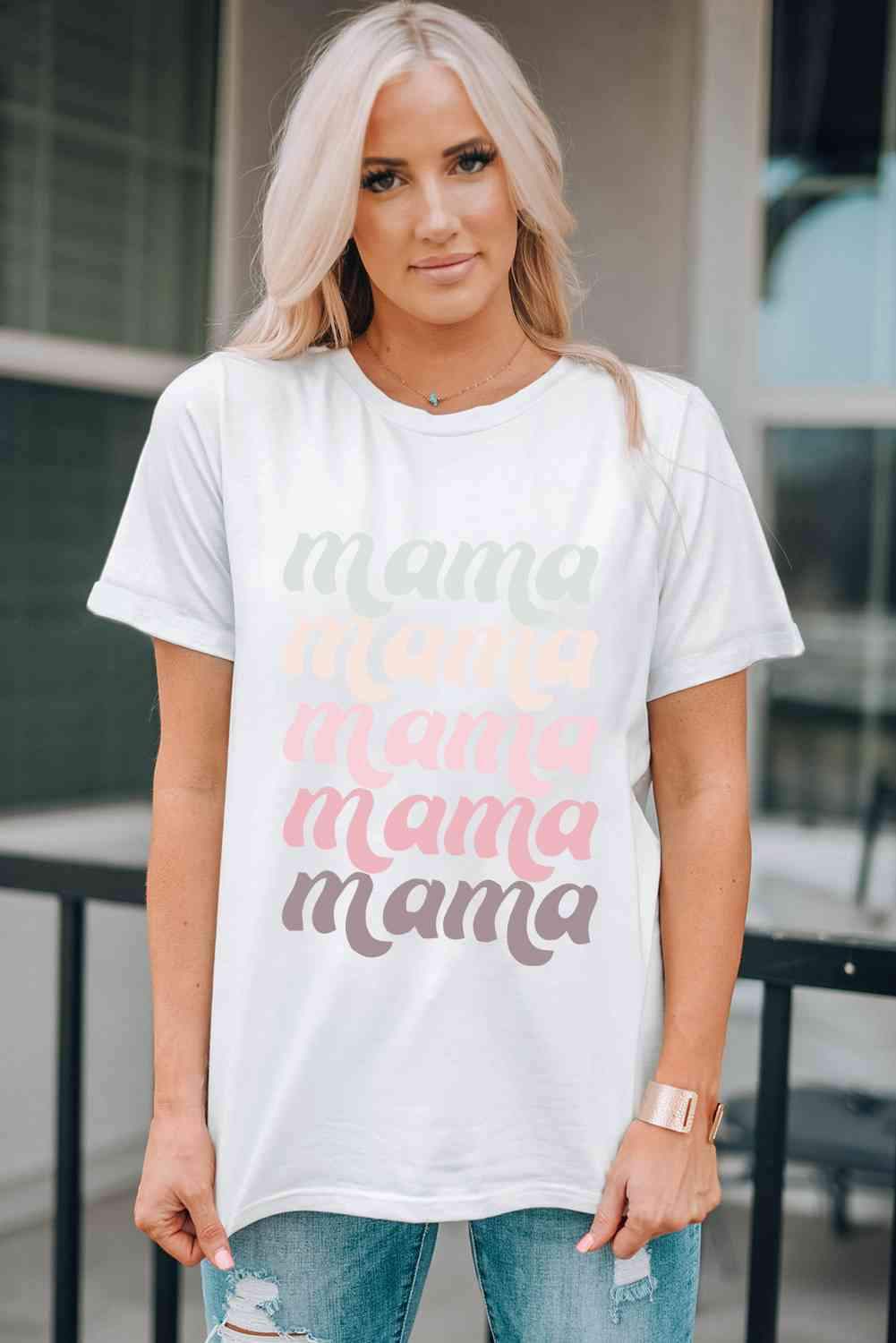 MAMA Graphic Contrast Tee Shirt Women's T-Shirts - Tophatter Daily Deals