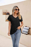 Eyelet Petal Sleeve V-Neck Knit Top Black Blouses - Tophatter Daily Deals