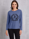 Coffee Graphic Round Neck Long Sleeve T-Shirt Dusty Blue Women's T-Shirts - Tophatter Daily Deals