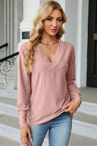 V-Neck Lantern Sleeve T-Shirt Light Mauve Women's T-Shirts - Tophatter Daily Deals