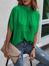 Round Neck Slit Sleeve Blouse Mid Green Blouses - Tophatter Daily Deals