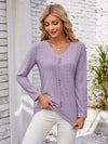 Decorative Button Openwork V-Neck T-Shirt Lavender Women's T-Shirts - Tophatter Daily Deals