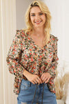 Floral V-Neck Babydoll Blouse Khaki Blouses - Tophatter Daily Deals