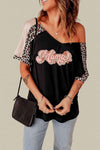 MAMA Graphic Leopard V-Neck Tee Shirt Women's T-Shirts - Tophatter Daily Deals