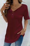 Cuffed Sleeve Henley Top Women's T-Shirts - Tophatter Daily Deals