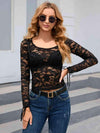 Lace Long Sleeve Cropped Top Black Blouses - Tophatter Daily Deals