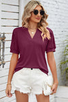 Notched Ruched Short Sleeve T-Shirt Women's T-Shirts - Tophatter Daily Deals