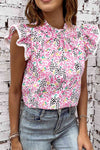 Floral Mock Neck Short Sleeve Blouse - Tophatter Deals