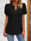 Eyelet Notched Puff Sleeve T-Shirt Women's T-Shirts - Tophatter Daily Deals