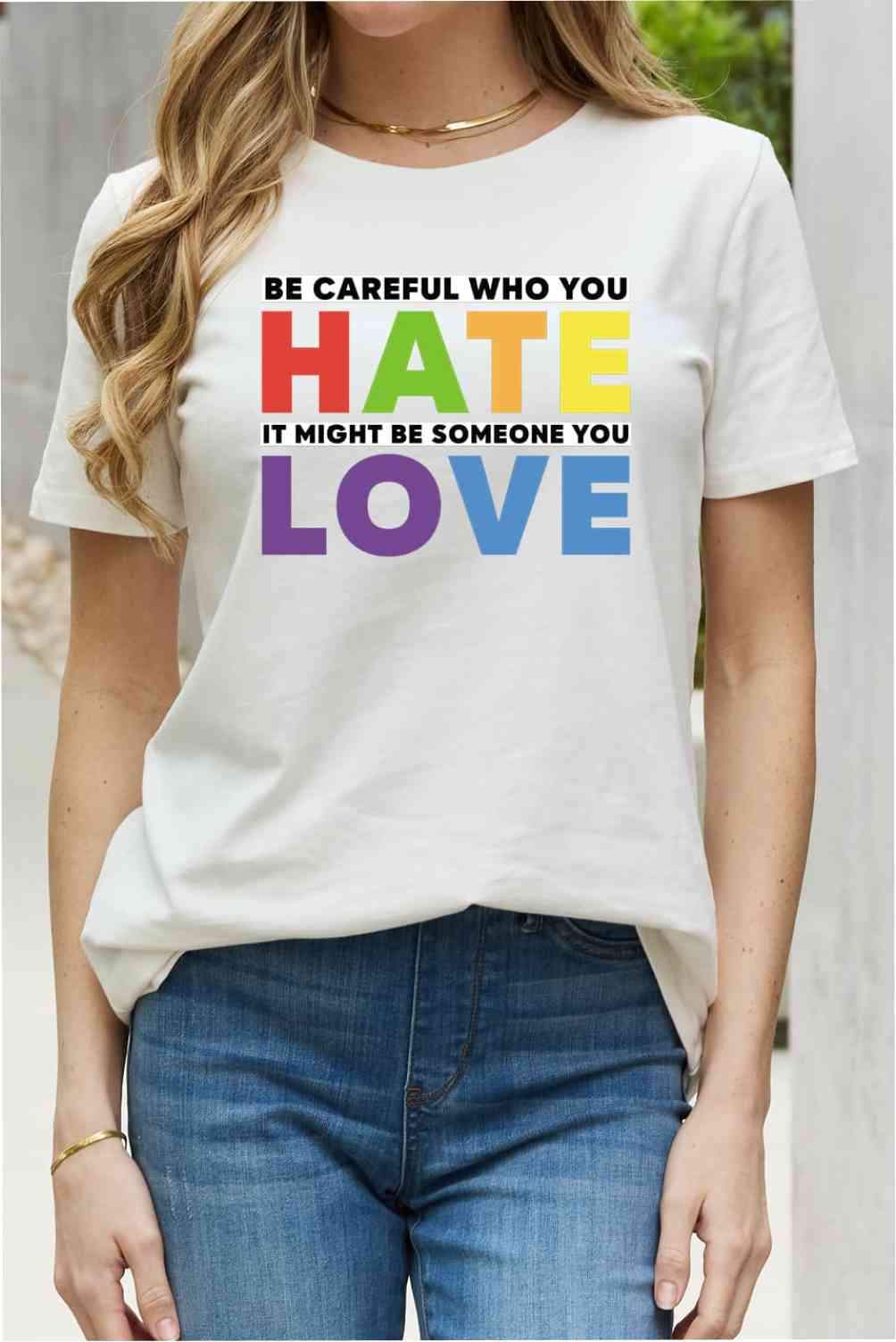 Simply Love Full Size Slogan Graphic Cotton Tee Bleach Women's T-Shirts - Tophatter Daily Deals