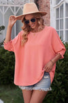 Round Neck Dolman Sleeve Textured Blouse Blouses - Tophatter Daily Deals