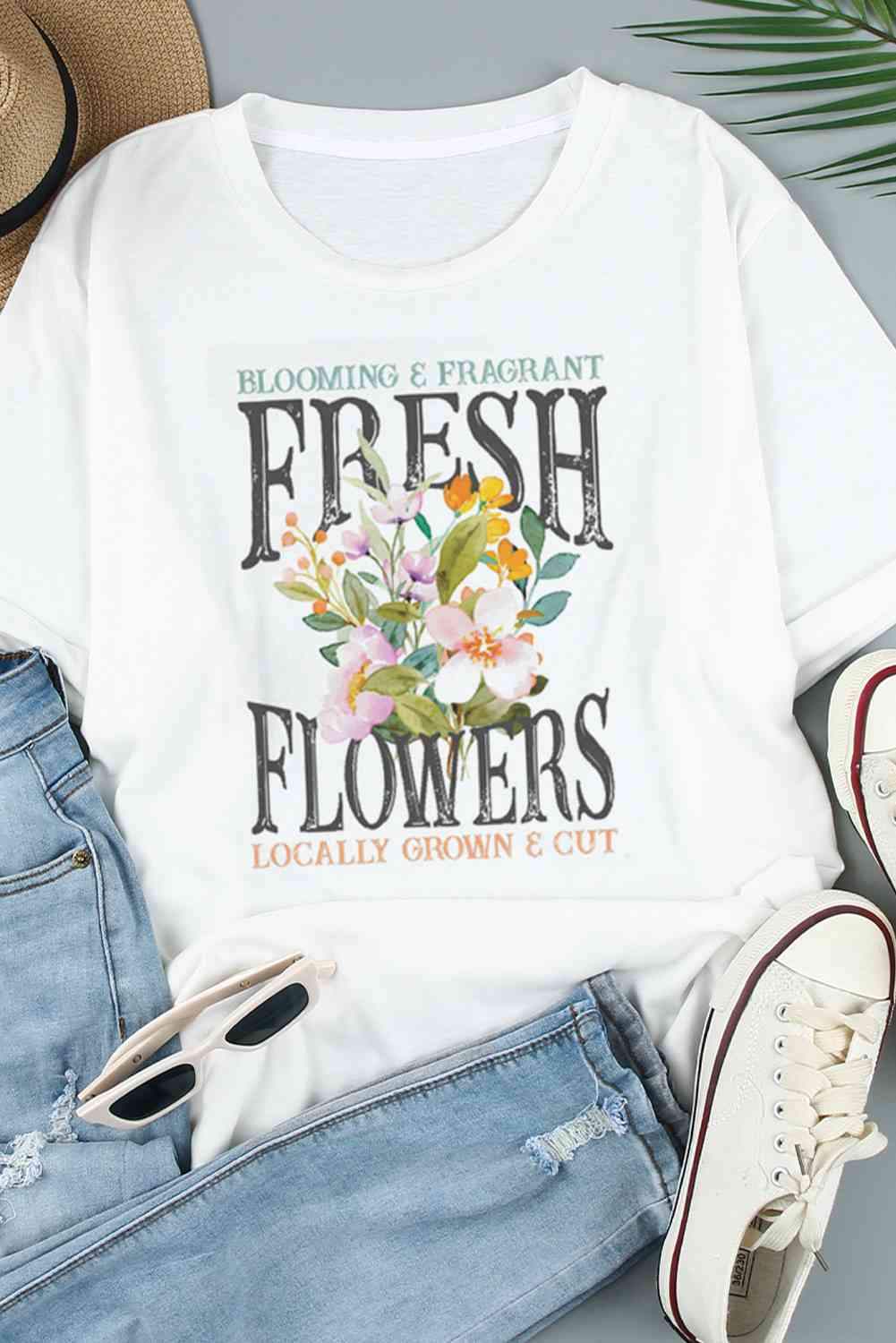 FRESH FLOWERS Round-Neck Tee Women's T-Shirts - Tophatter Daily Deals